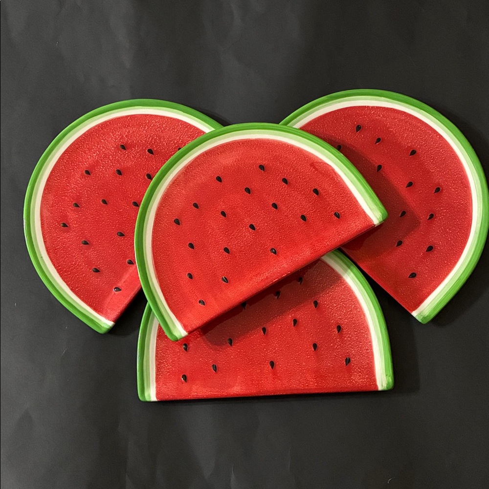 Crescent Ceramic Watermelon Snack/Salad Plates (set of 4)